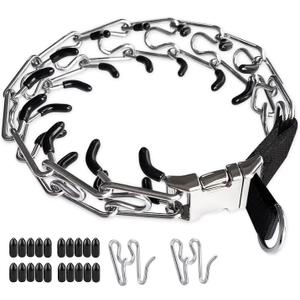 Safiman Prong Training Collar for Dogs, Adjustable Dog Pinch Collar with Quick Release Buckle, No Pull Collar for Small Medium Large Dogs, Extra Link and Caps (XL(23-26"" Neck, 4.0mm)), argent