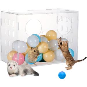 BALAPET Transparent Ferret Ball Pit Detachable Breathable Cat Ball Pit Outdoor Indoor Fun to Play Small Animal Playpens with Top Cover for Ferret Guinea Pig Hedgehog Hamster Cat(Balls are not includ)