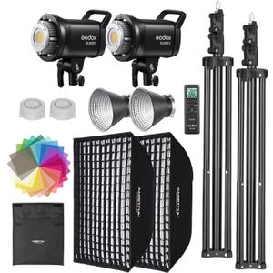 Godox SL60II-D LED Video Light Kit 2Pack Continuous Light Set, Square Grid Softbox,Light Stand, Remote Control & Honeycomb Grid for Studio Video Recording, Filming, Podcast (2PCS)