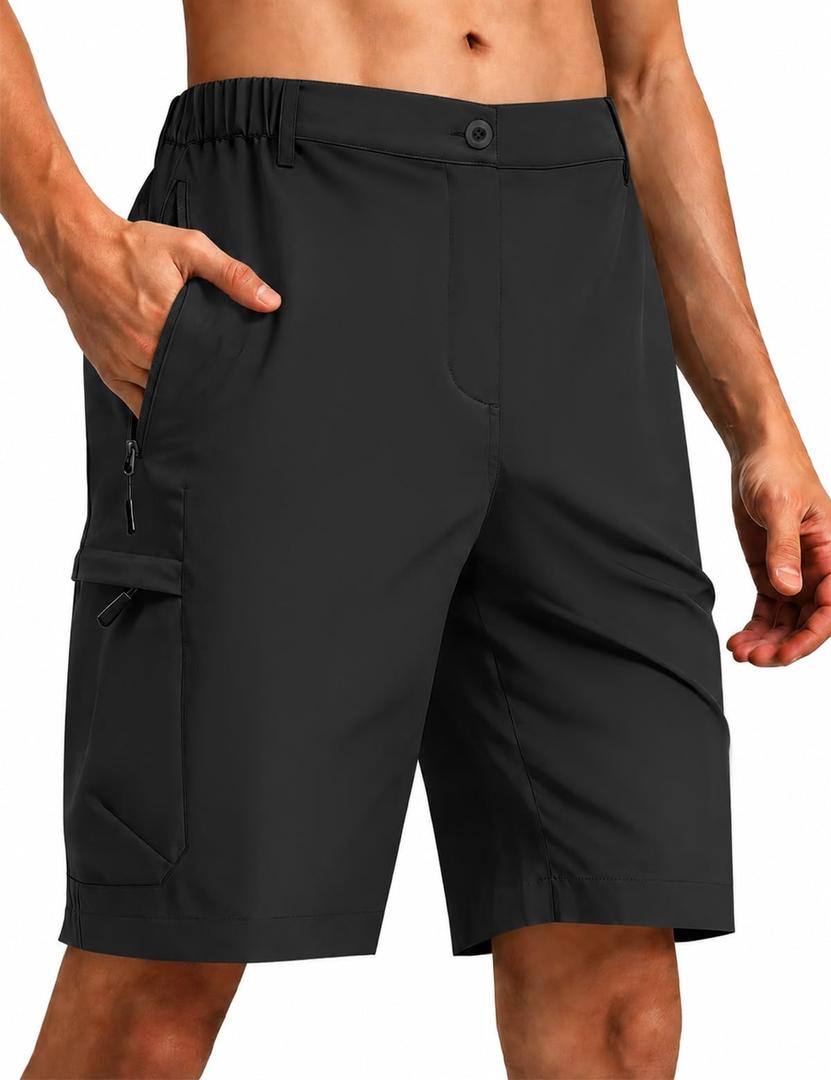 Men's 9" Hiking Cargo Shorts Quick Dry Stretch for Outdoor Work Golf Black (Black, XXL)