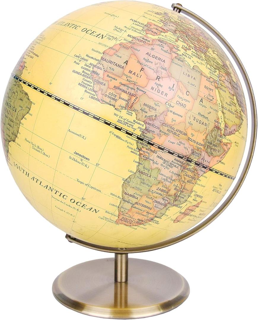 Exerz 12" World Globe Antique Metal Arc and Base Bronzed colour - Educational Geographic Earth Globe - Modern Map in Vintage Color
