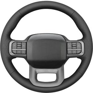 MEWANT Steering Wheel Covers for Ford F-150 2021-2023 / F-150 Lightning 2022-2023 Hand-Stitched F150 Steering Wheel Wrap (no stripe + black thread)