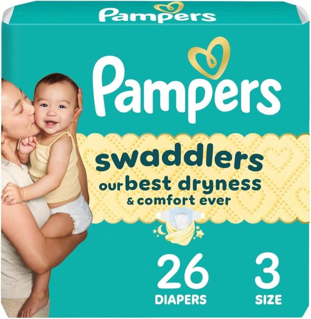 Pampers Swaddlers Diapers, Size 3 (13-26 lbs), 26 Count, Absorbent, Keeps Baby Dry and Comfortable, Skin Safe Disposable Baby Diaper 