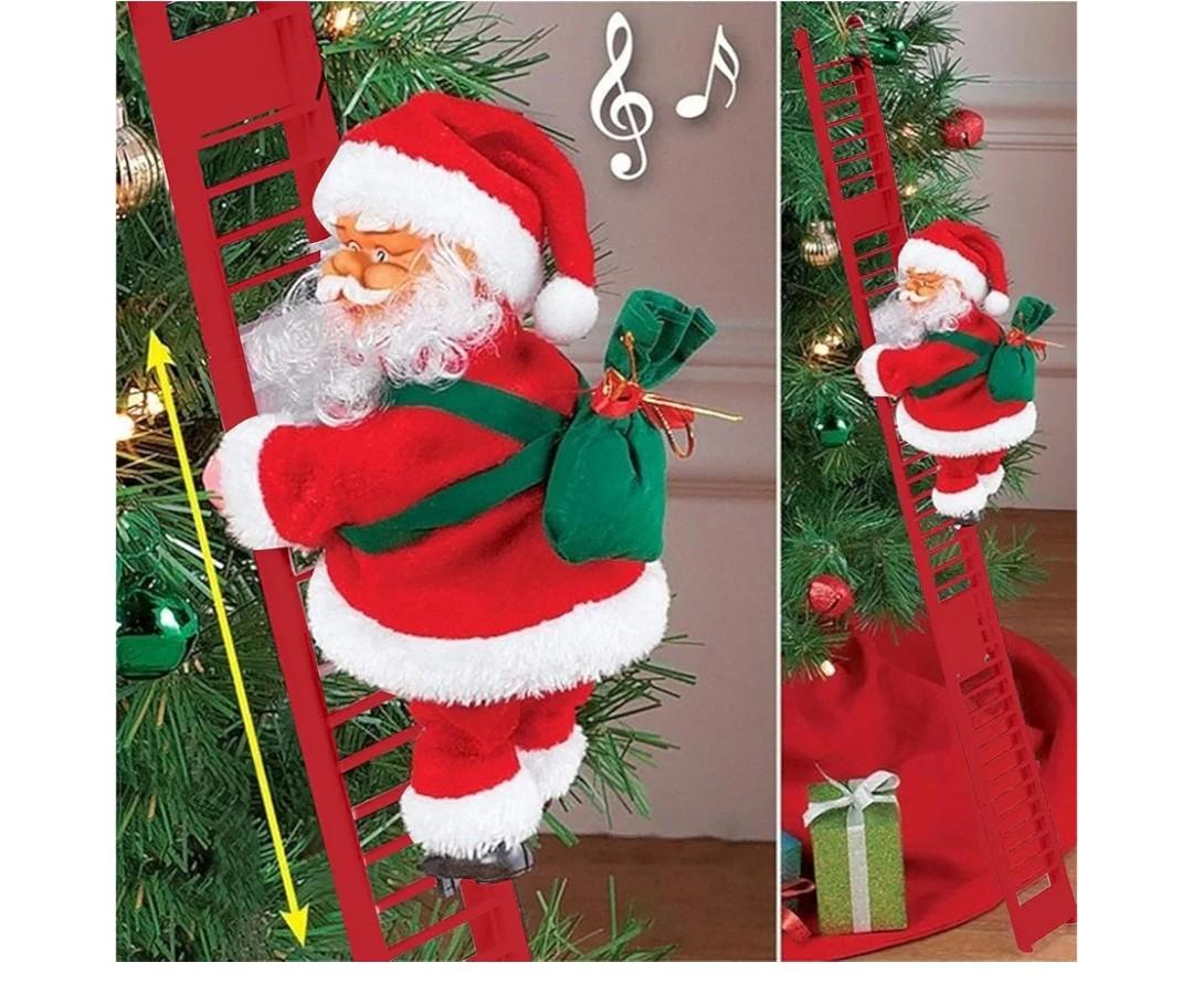 Santa Climbing Ladder, Funny Electric Claus Rope Ladder Decoration, On a Doll Toy Christmas Tree Decorations Hanging Ornaments for Party Home Door, Red