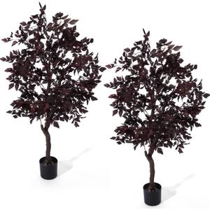 Giegxin 2 Pcs Artificial Cimicifuga Fall Faux Trees 4.4 ft Plum Cimicifuga Stems Plant Realistic Leaf Autumn Halloween Thanksgiving Wedding for Indoor Outdoor Front Porch Fireplace Garden Decor