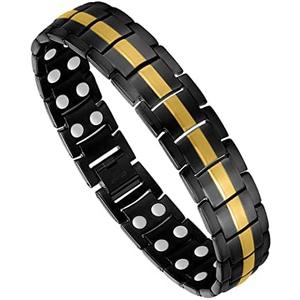 Feraco Magnetic Bracelet for Men Titanium Steel Magnetic Bracelet for Men with Double Row Magnets Adjustable (Black & Gold)