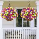 Elyum 2 Pack Artificial Hanging Flowers for Outdoors, Fake Flowers Artificial Petunias Hanging Baskets for Outdoors, UV Resistant Fake Hanging Plants Flowers for Outside Garden Patio Porch Decor
