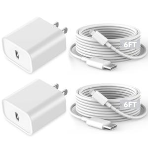 Fast iPhone Charger, iPhone Charger Fast Charging 2-Pack Quick Chargers 6ft Long USB-C to Lightning Cable Quick Charging Cord USB Charge Block Adapter for iPhone 14 Plus/14 ProMax/13 Mini 12/11/XS/iPad