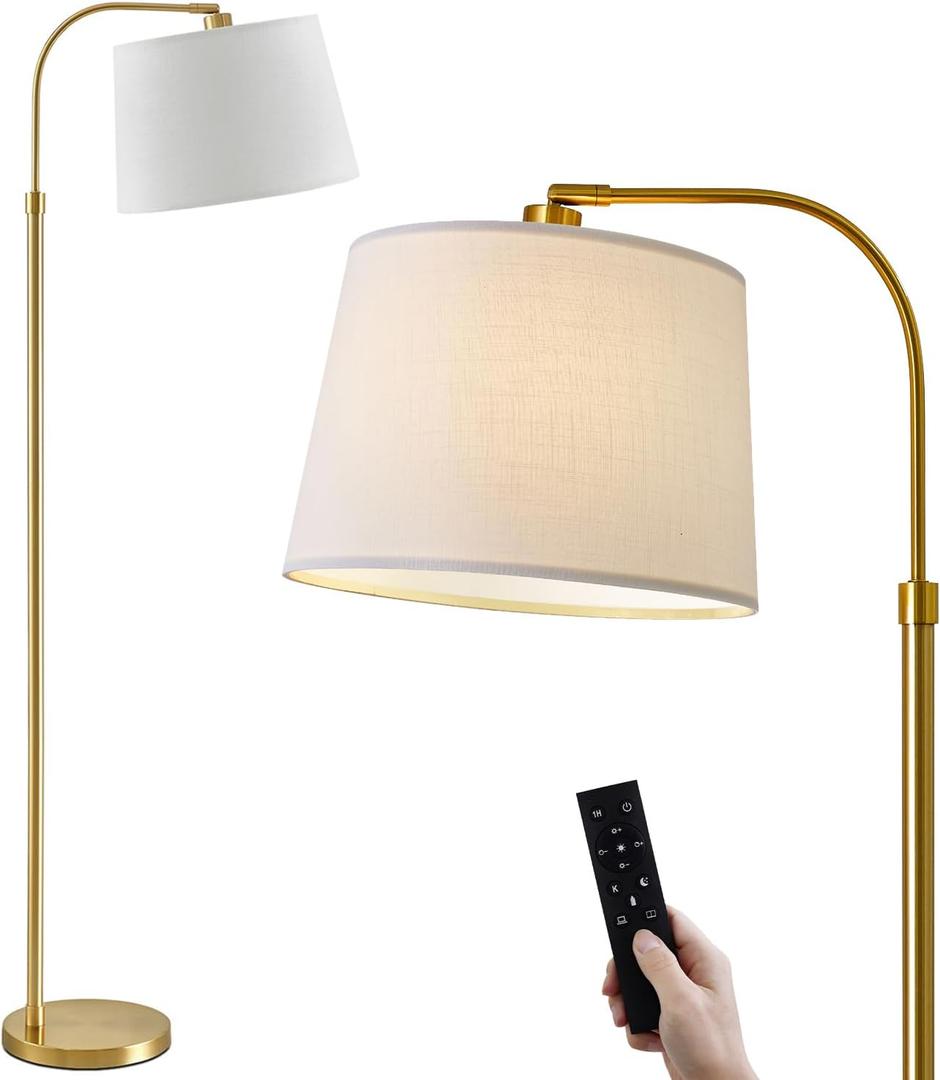 Oneach 62" Arc Floor Lamp for Living Rooms, Gold Tall Standing Lamps with Remote and Stepless Dimmable Bulb, Modern Reading Light for Bedrooms Corner Nursery Kid Office (Bulb Included) (Gold - Remote Control)