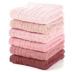Muslin Burp Cloths Baby 12''X12'', Baby Washcloths 6 Pack, 100% Cotton Baby Wash Cloths Absorbent and Soft for Newborn Infants Kids Boys Girls - Gradient Pink