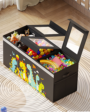BBLIKE Extra Large Toy Box - Collapsible Sturdy Toy Storage Organizer with Visible Window, Kids Box Chest Bin Bsaket Storage Organizer for Living Room, Playroom, Bedroom, Nursery, Gray