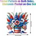 LPDJITO 5D Patriotic Diamond Art Hanging Kits for Adults, Flowers Diamond Painting Flowers Pendant Kits, Special Shape USA Flag Gem Art Suncatcher Ornament for Home Window Wall Decor