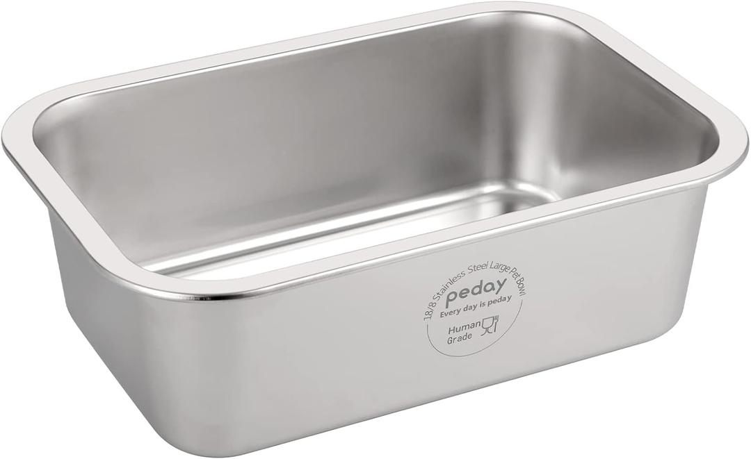 PEDAY 2.64 Gallon Extra Large Dog Water Bowl, Human Grade Stainless Steel, for Extra Large Sized Dogs - Silver Classic