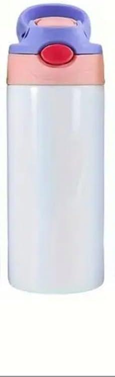 12oz Sublimation Youngsters Water Bottle Blanks with Flip Top Lid, Straight Double-layer Insulation with Straw Lid, Push Button, Sublimation Tumblers Bulk (Purple)