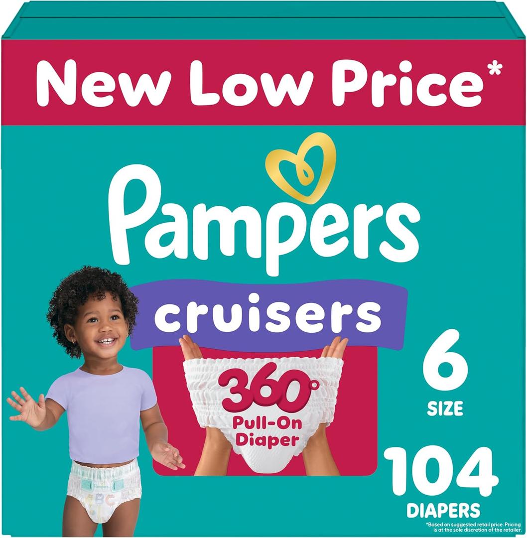 Pampers Diapers - Cruisers 360 - Size 6, 104 Count, Babyproof up to 100% Leakproof Pull-On Diaper