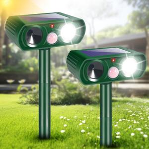 2 Pack Ultrasonic Solar Animal Repeller Cat Deterrent Outdoor Deer Repellent Devices Motion Detection,Squirrel Skunk Rabbit Repellent for Yard,Waterproof Repellent Flash Light for Dog Racoon Rodent