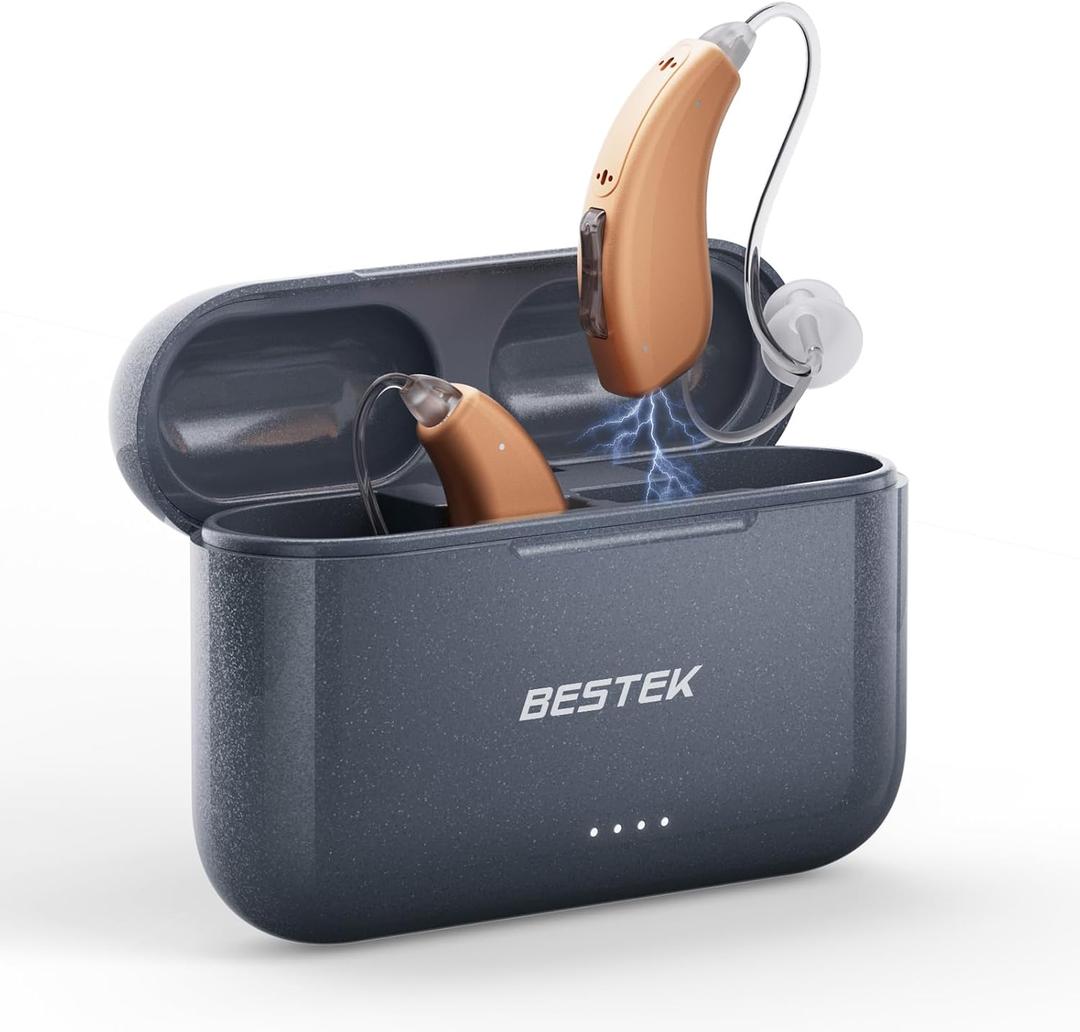 BESTEK Hearing Aids for Seniors Rechargable, Behind-The-Ear Hearing Aid for Adults with Noise Cancelling, Dual Microphone, Comfortable Fit