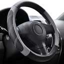 Elantrip Leather Large Steering Wheel Cover 15 1/2 to 16 inch Soft Grip Breathable for Car Truck SUV Jeep Anti Slip Black and Gray