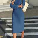 Saodimallsu Womens Long Sleeve Midi Sweater Dress Crew Neck Swiss Dot Soft Knit Casual Fall Trendy Maxi Dresses (Large, Navy)