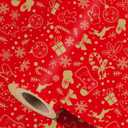 3 x Vichona Kraft Paper Christmas Wrapping Paper for Gifts, Red Xmas Party Decorations, Mini Roll 17 Inches x 16.4 Feet, Cute Christmas Wrapping Paper Roll for Kids, Xmas Stocking Snowflakes Reindeer