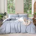MooMee Bedding Duvet Cover Set 100% Washed Cotton Linen Like Textured Breathable Durable Soft Comfy (Heathered Cornflower Blue, Queen 90"x90")
