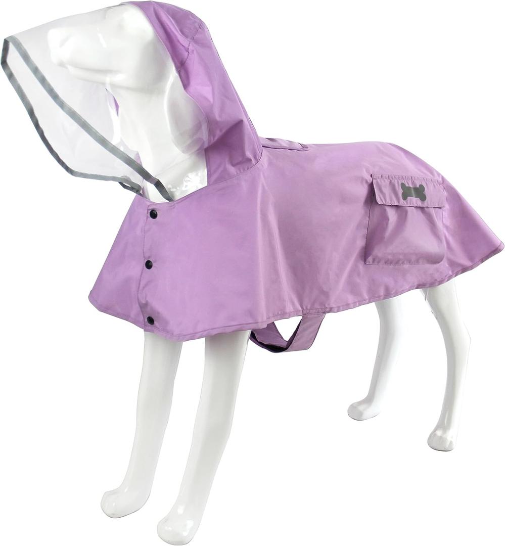 Waterproof Dog Raincoat, Adjustable Reflective Lightweight Pet Rain Clothes with Poncho Hood(Large, Light Purple)
