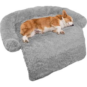 GGIB Calming Dog Bed Fluffy Plush Dog Mat for Furniture Protector with Removable Washable Cover for Large Medium Small Dogs and Cats (Medium, Grey) (41.0"L x 37.0"W x 6.0"Th)