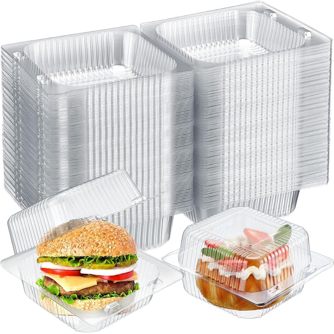 300pcs Clear Plastic Takeout Containers 5x5 Inch Disposable Plastic Containers Hinged Clamshell Dessert Boxes with Clear Lids