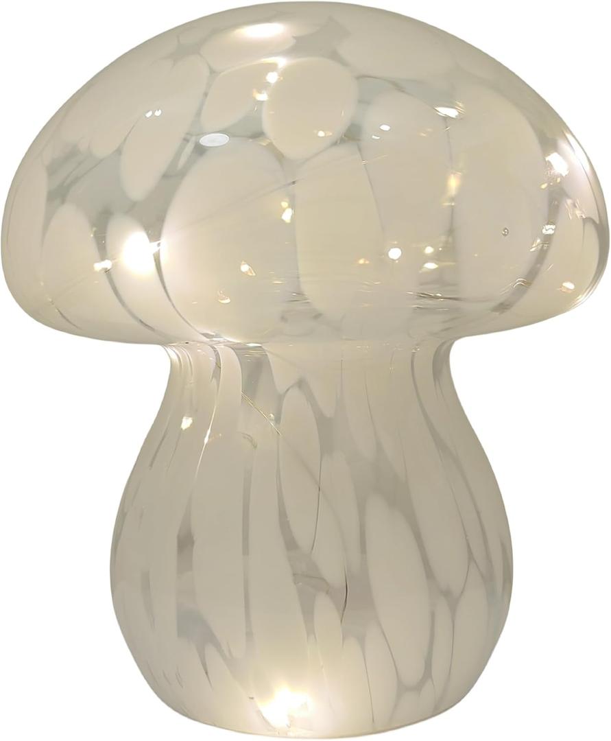 Mushroom Table Lamps Night Lights Cute Glass Nightstand Bedside Desk Lamps for Bedroom Living Study(Bulb Included) - White