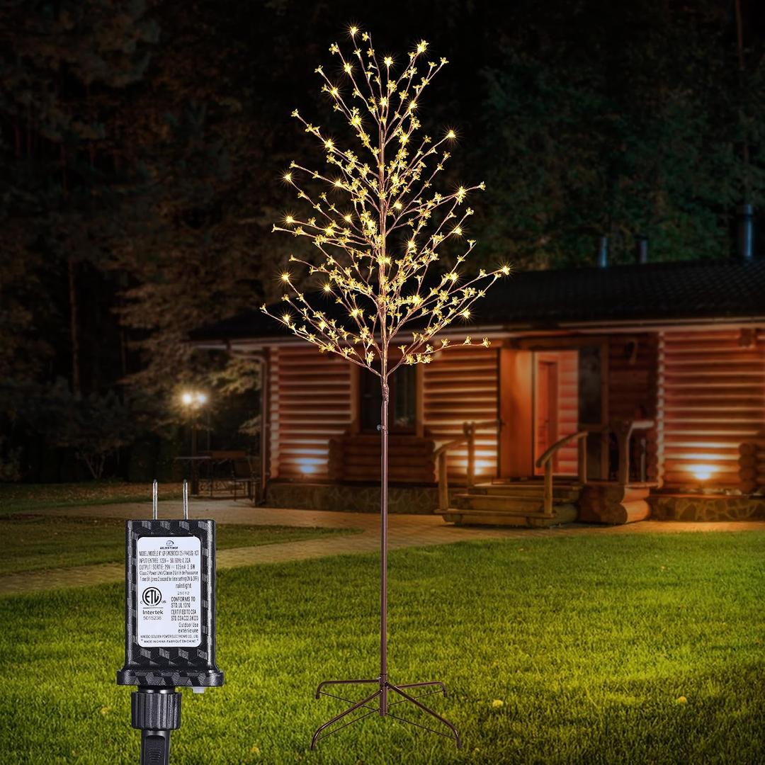 Lomotech Lighted Cherry Blossom Tree - 6Ft Artificial Tree with 8 Modes Timer for Indoor Outdoor Party Holiday Christmas Decorations (Warm White)