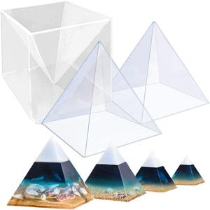 RESINWORLD Super Large Clear Silicone Pyramid Molds for Resin, 2Pcs Inner Pyramid Silicone Molds + 1Pcs Plastic Frame, Shiny Resin Mold for Orgonite Orgone DIY