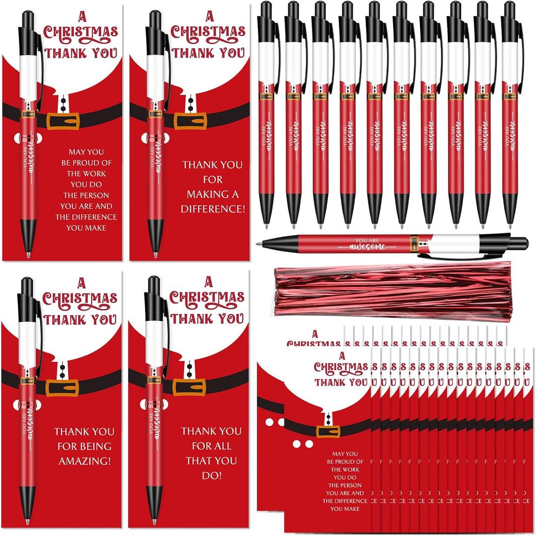 36 Sets Christmas Employee Appreciation Gifts Bulk, Santa Claus Sublimation Pens with Inspirational Ballpoint Pens and Christmas Thank You Cards for Coworker, Teacher, Staff, Office Team Gifts