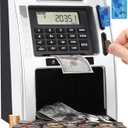 Fishboy Talking ATM Piggy Bank for Kids with Dual Debit Cards, Power-Off Memory, Auto-Opening Drawer for Real Money for Boys, Onekey Shutdown, Bill Feeder, Coin Recognition, Balance Calculator Machine (Black/Silver)