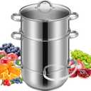 VIVOHOME Stainless Steel Steam Jucier Extractor Fruit Vegetables Juicer Steamer Pot 11 Qt with Tempered Glass Lid, 2 Hose, Clamp, Loop Handles