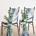 Ling's moment 8pcs Wedding Chair Decorations Aisle Pew Church Artificial Flowers Greenery Swags Dusty Blue & Navy Bench Ceremony Reception Floral Faux Backdrop Rose Arrangements Party Outdoor