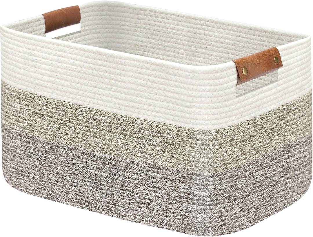 Large Collapsible Laundry Basket, Clothes Hamper for Blanket, Toy, Towels, Woven Baskets for Storage, Nursery Home Decor Living room 21.6" x 15" x 11.8", Gradient Brown