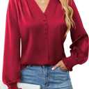 BMJL Women's Blouses Dressy Casual Satin Silk Long Sleeve Shirts Business Casual Tops (Red)