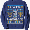 Happy Llamakkah Hanukkah Llama Menorah Chanukah Alpaca Gift Sweatshirt, XL