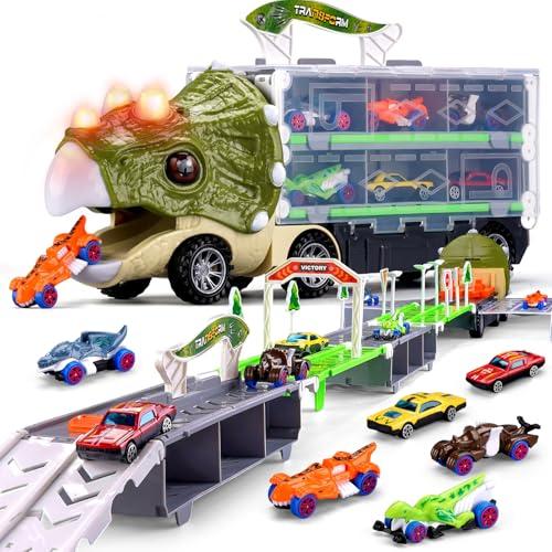Dinosaur Truck Toys for Kids 3-5 5-7, 62-inches Dinosaur Trucks with 6 Cars, Birthday Gifts Dinosaur Toy for 3 4 5 6 7 Year Old Boy, Toddler Boy Toys