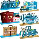 6 Pcs Travel Themed Wooden Centerpieces Table Toppers Adventure Awaits Party Decor Travel Around The World Bon Voyage Table Decor Photo Props for Let The Adventure Begin Going Away Party