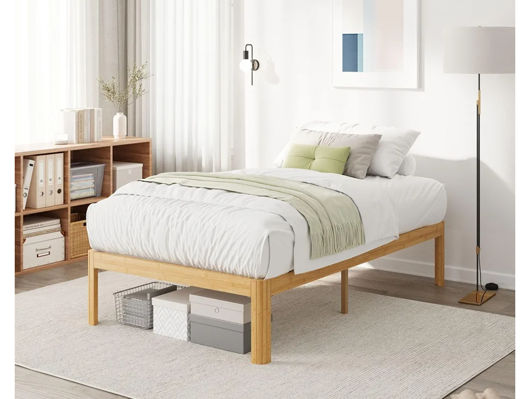 Viisari Bamboo Wood Twin Bed Frame No Box Spring Needed, 18 Inch Twin Platform Bed Frame with Steel Slats, Solid Foundation, Easy to Assembled, Noise-Free