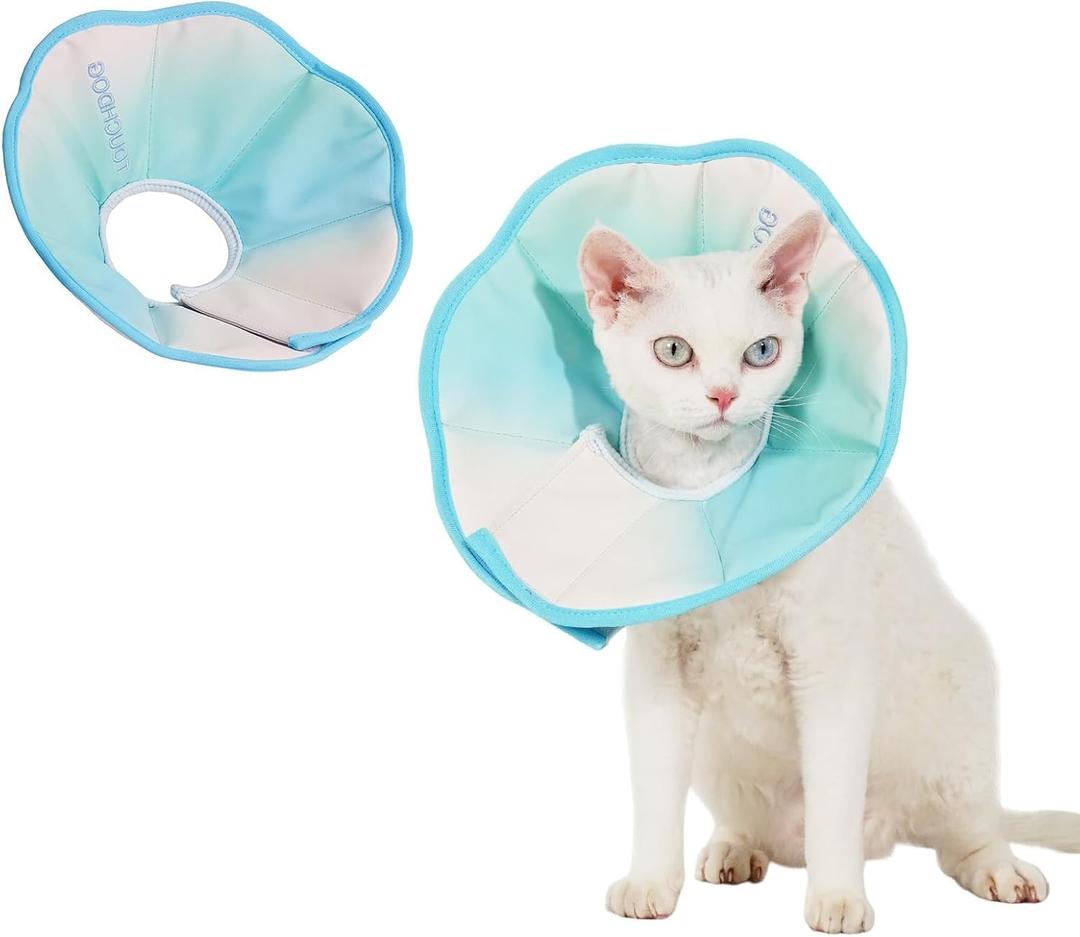 Touchdog Soft Cat Cone Collar, Waterproof Recovery Collar for Cats After Surgery, Lightweight Elizabethan Collar for Kittens (Blue Grad, XL)