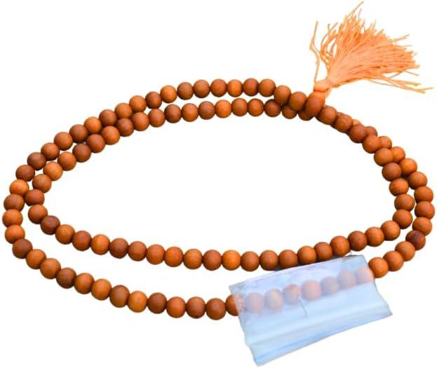 8mm Sandalwood Japa Mala 108 Beads with Guru Bead  Natural Chandan Prayer Rosary Necklace for Meditation, Yoga, Mantra Chanting, Spiritual Healing & Hindu Buddhist Prayer