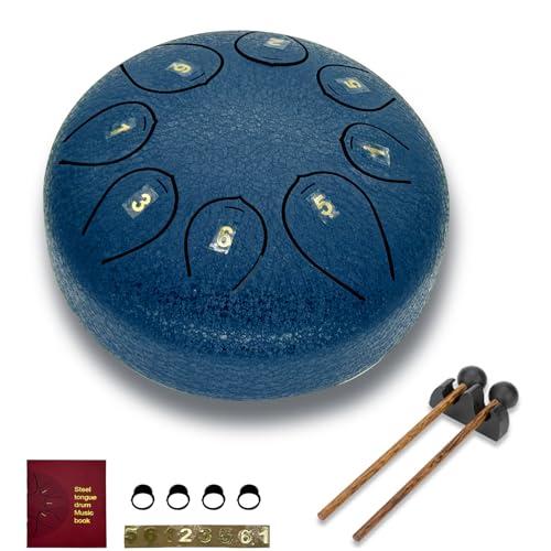 Steel Tongue Drum 6 Inch 8 Notes,C-Key Steel Hand Drum Instruments Set for Kids Adults,Navy Blue