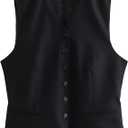 Women's Pinstripe Waistcoat Vest Elastic Waist Slim V-Neck Thin Crop Top
 L