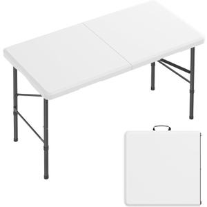 4 Ft Plastic Folding Table,Heavy Duty Portable Table for Indoor & Outdoor,350lbs Weight Capacity,Premium Solutions for Camping,Picnic,BBQ and Party (4 ft (1-Pack) - White)