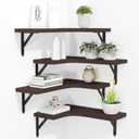 Corner Floating Shelves Wall Mounted Set of 4, Rustic Wood Storage Display Wall Shelves for Home Decor, Bathroom, Kitchen, Bedroom, Living Room, Office (Brown)