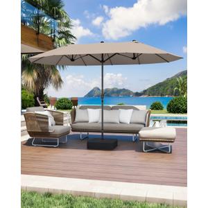 SUPERJARE 15FT Outdoor Patio Umbrella with Base Included, Double Sided Pool Umbrellas with Fade Resistant Canopy, Extra-Large Table Umbrella for Deck, Market, Backyard, Beige