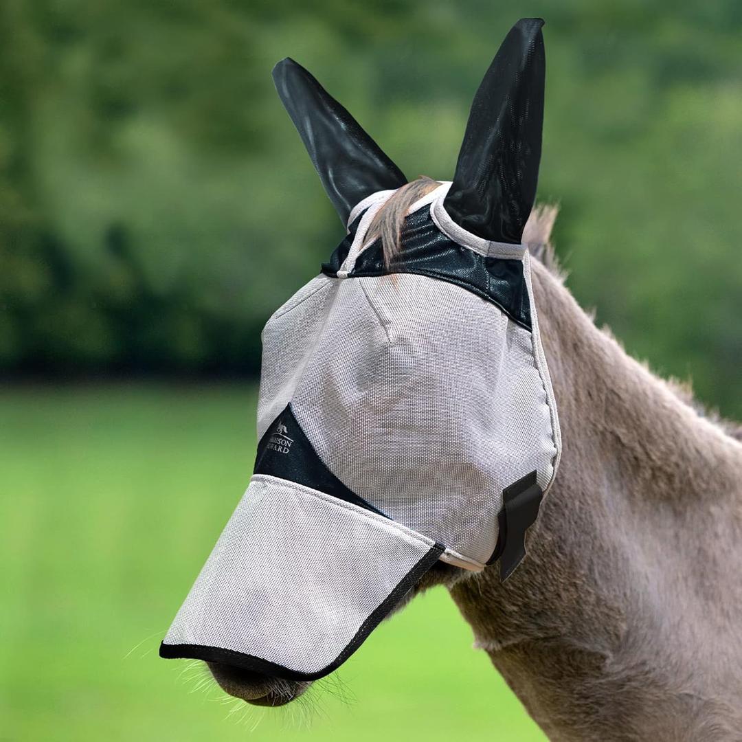 Harrison Howard Mule Donkey Fly Mask Full Face Protection with Nose Cover (Small Horse, Black)