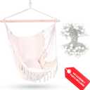 DWELLAST - Swinging Hammock Chair with Led Lights Strip - Outdoor Swing Chair with Side Pocket & Two Comfortable Cushions - Hanging Chair for Bedroom - No Assembly Hardware Included